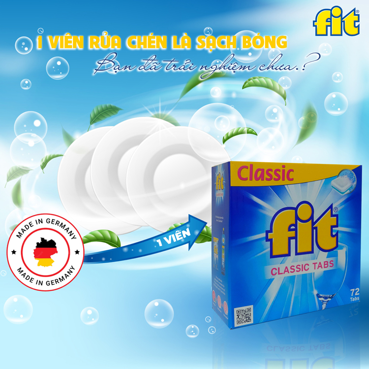 Viên rửa chén bát Fit Classic hộp 72 viên sạch bóng hoàn hảo, bảo vệ chuyên sâu